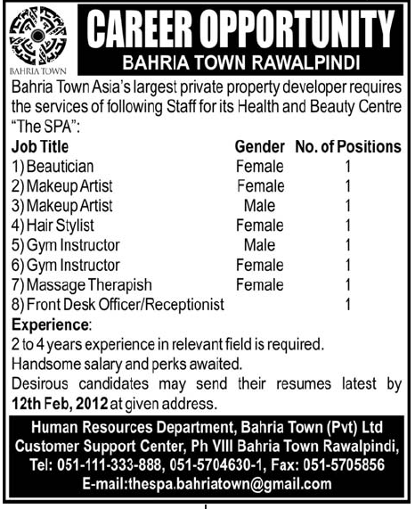 Bahria Town Rawalpindi Required Staff