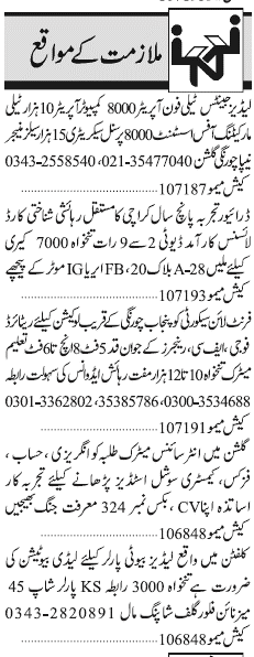 Misc. Jobs in Karachi Jang Classified 1