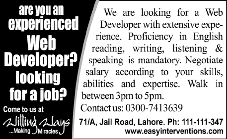 Web Developer Required by Willing Ways