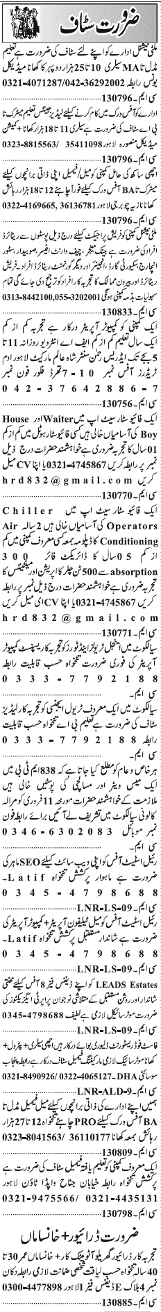 Misc. Jobs in Lahore Jang Classified 3