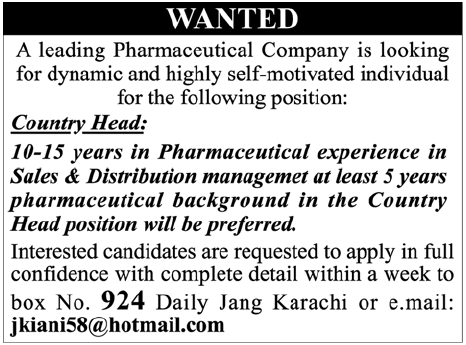 Pharmaceutical Company Required the Services of Country Head