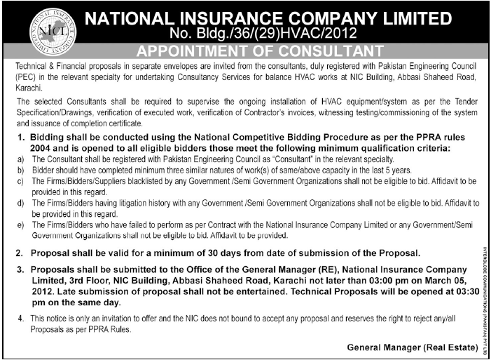National Insurance Company Limited Required the Services of Consultant