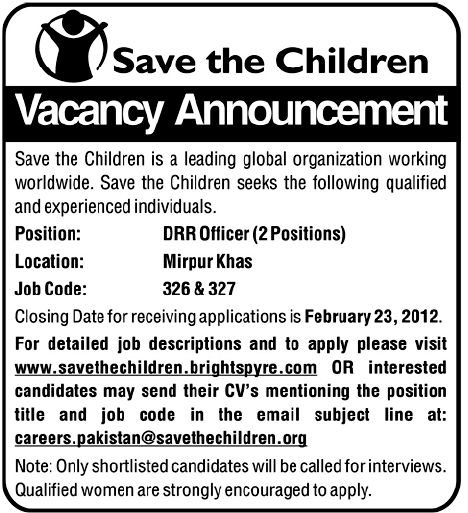 Save the Children Required DRR Officers