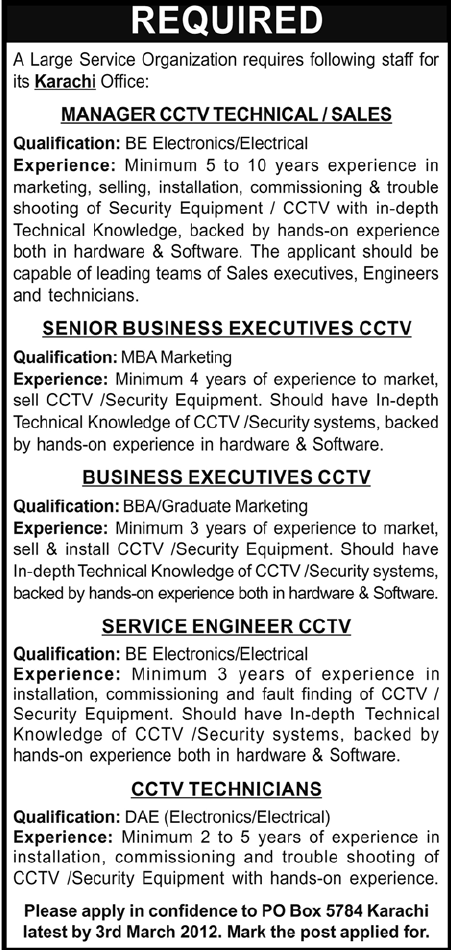 Technical Staff Required in Karachi
