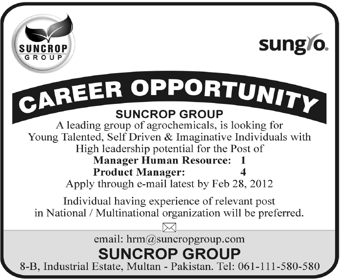 SUNCROP Group Required Staff