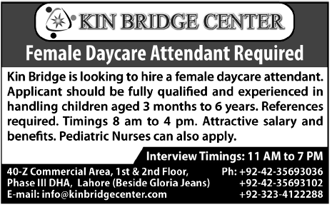 Kin Bridge Center Required Female Daycare Attendant