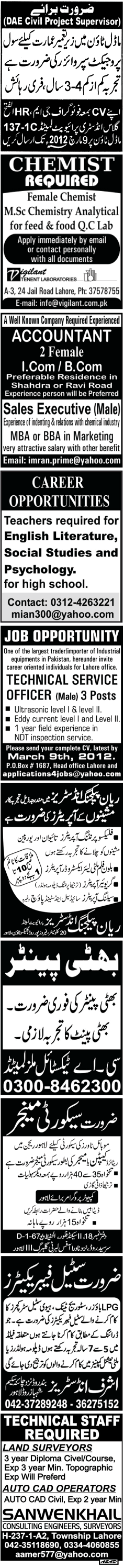 Misc. Jobs in Lahore Jang Classified 9
