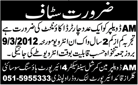 AM Developers Rawalpindi Required the Services of Chartered Accountant
