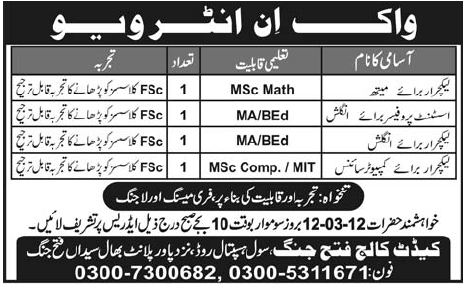 Cadet College Fateh Jang Jobs Opportunity