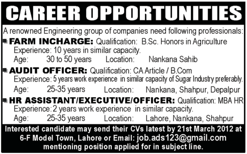 Engineering Group of Companies Required Staff