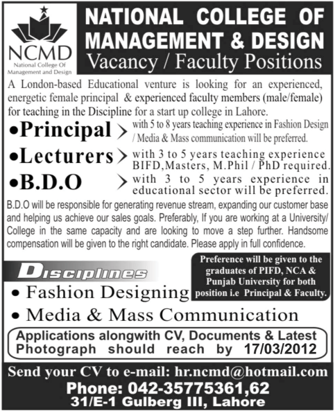 NCMD Requires Faculty