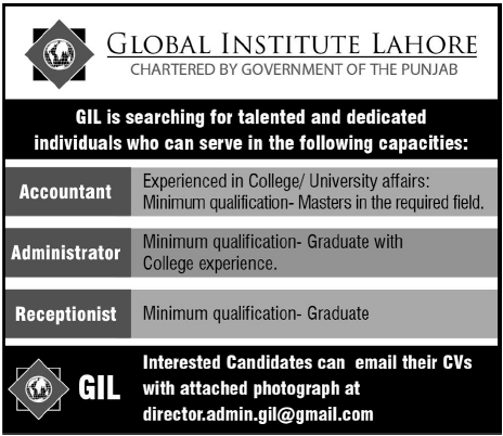 Global Institute Lahore Jobs