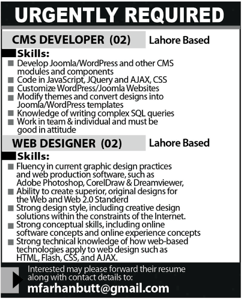Online web development jobs in lahore