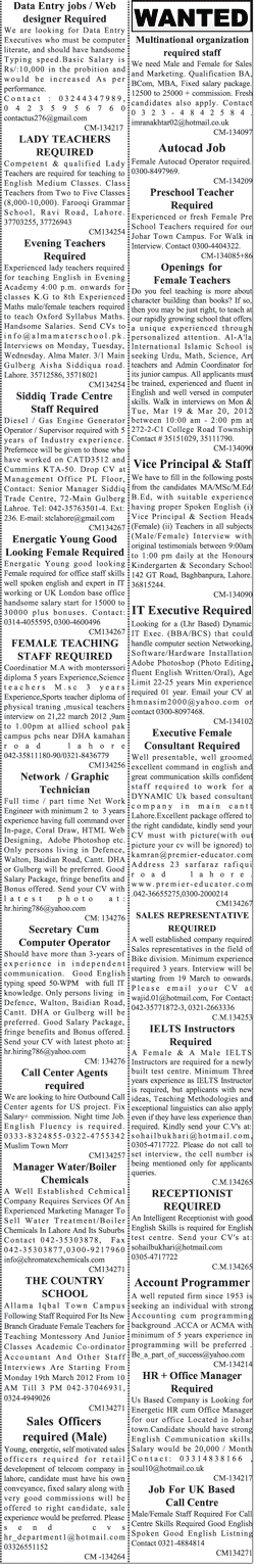 Classified Lahore Jang Misc. Jobs 3
