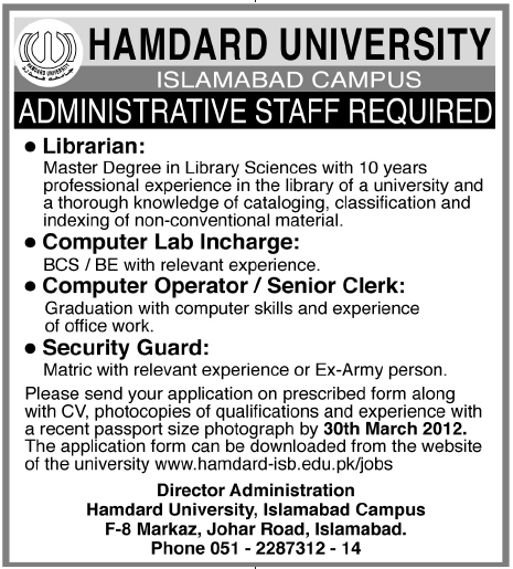 Hamdard University Jobs