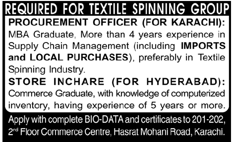 Textile Spinning Group Requires Staff