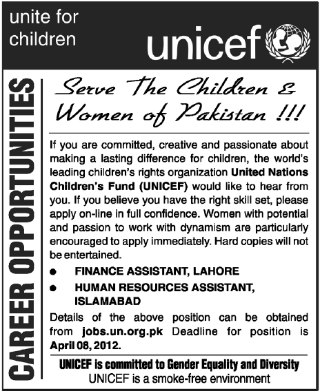 UNICEF (UN Jobs) Requires Finance Assistant and Human Resource Assistant