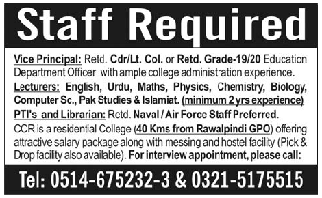 CCR College Requires Staff