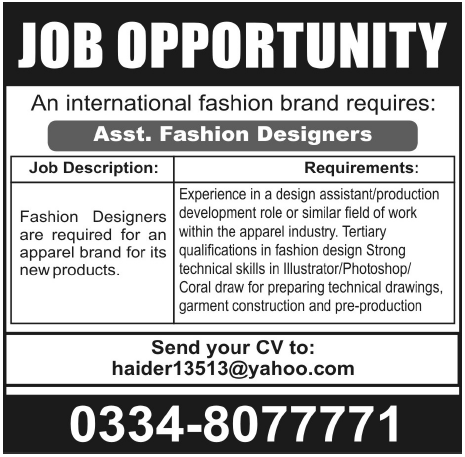 Fashion designers assistant jobs