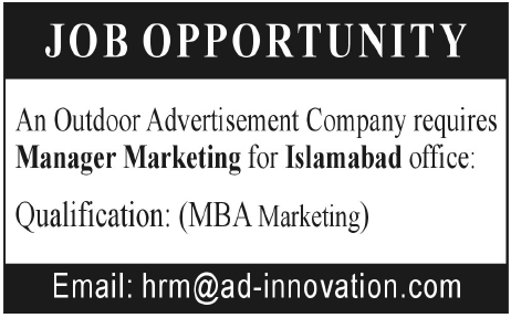 Advertisement Company Requires Manager Marketing