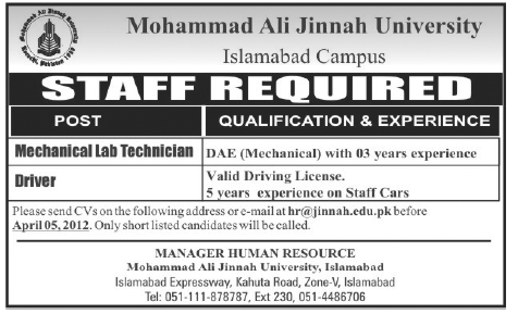 MAJU (Mohammad Ali Jinnah University) Jobs