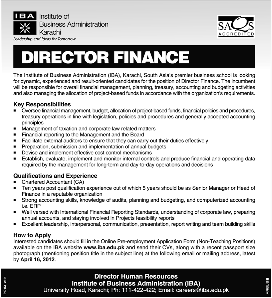 IBA Requires Director Finance