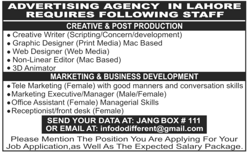 Advertisement Agency Requires Staff