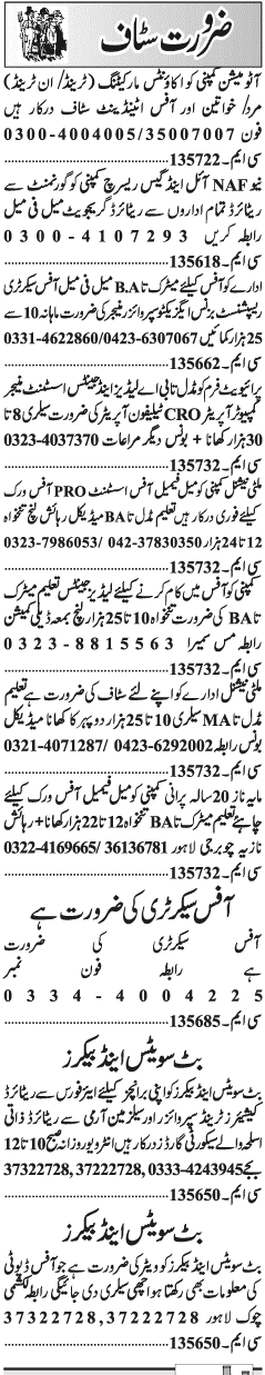 Classified Lahore Jang Misc. Jobs 2