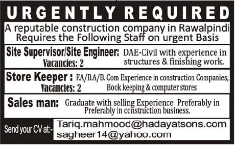 Construction Company Requires Engineers and Administrative Staff
