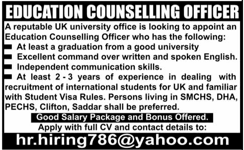 Education Counselling Officer Required