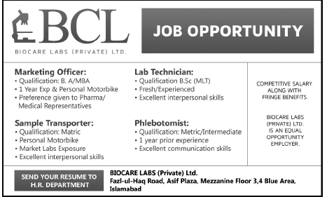 BCL Biocare Labs Pvt Ltd Jobs