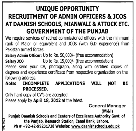 DAANISH Schools (Govt) Jobs