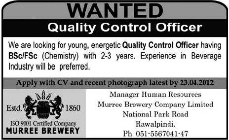 Murree Brewery Requires Quality Control Officer