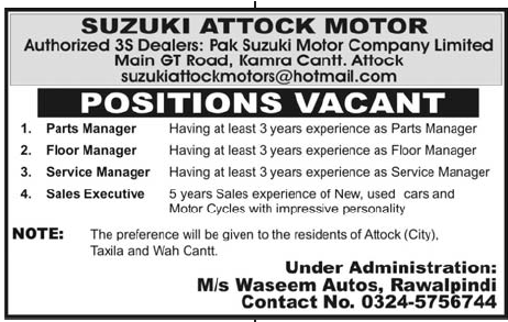 Suzuki Attock Motor Jobs
