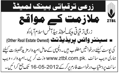 ZTBL (Banking Jobs) Requires Senior Vice President