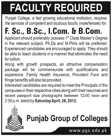 Punjab Group of Colleges Jobs