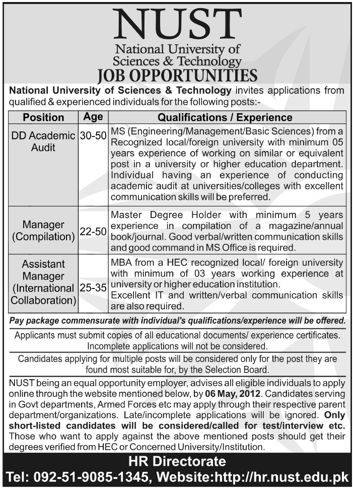 NUST (National University of Science and Technology) Jobs