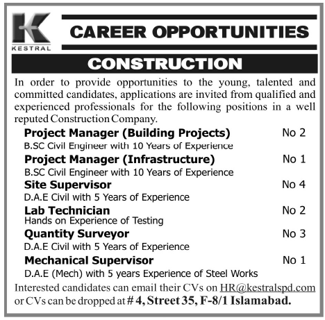 KESTRAL Construction Company Jobs