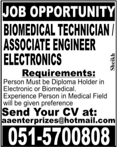 Biomedical Technician, Associate Engineer and Electronics Jobs