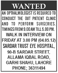 Opthalmologist required by an Eye Hospital
