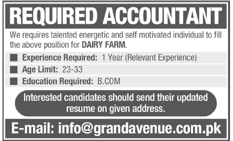 Accountant Required for Dairy Farm