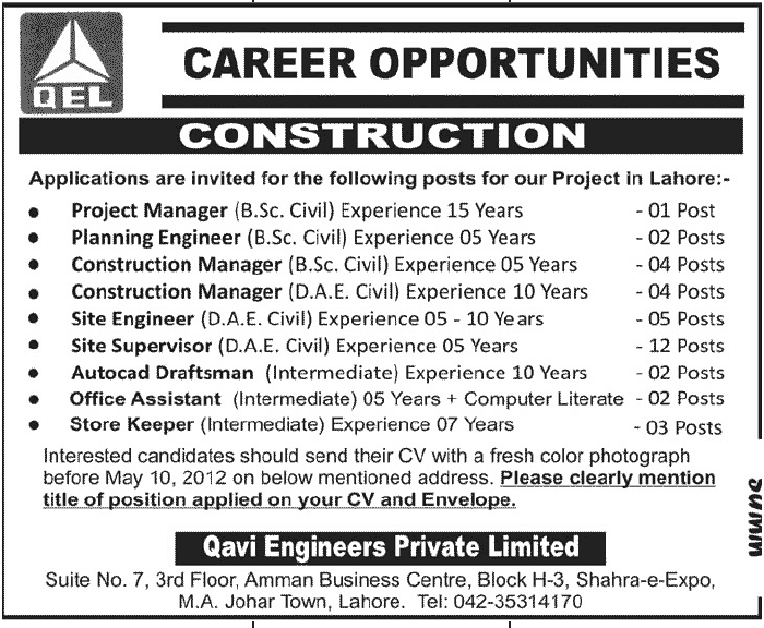 Construction Jobs at Qavi Engineers Private Limited
