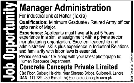 Manager Administration Required at Concrete Concepts Private Limited