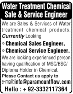 Chemical Engineer and Sales Engineer required