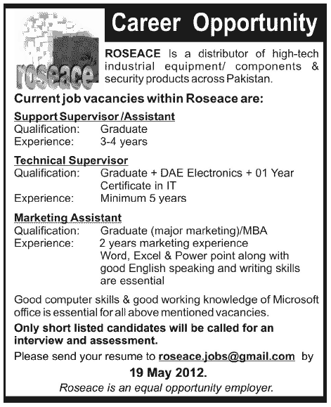 Technical Staff Required by ROSEACE