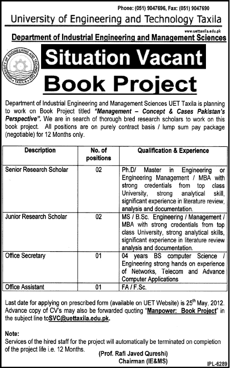 Scholars Required at UET