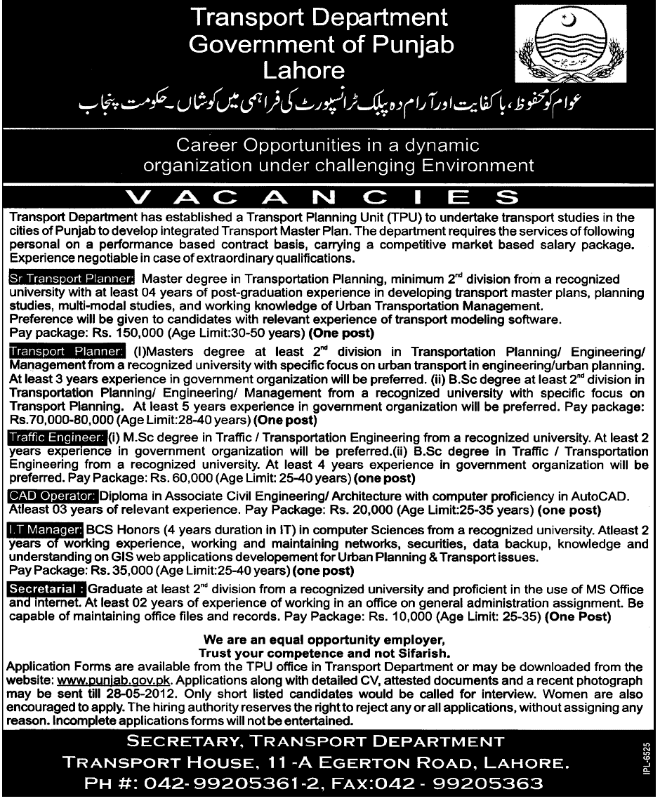 Jobs at Transport Department Government of Punjab