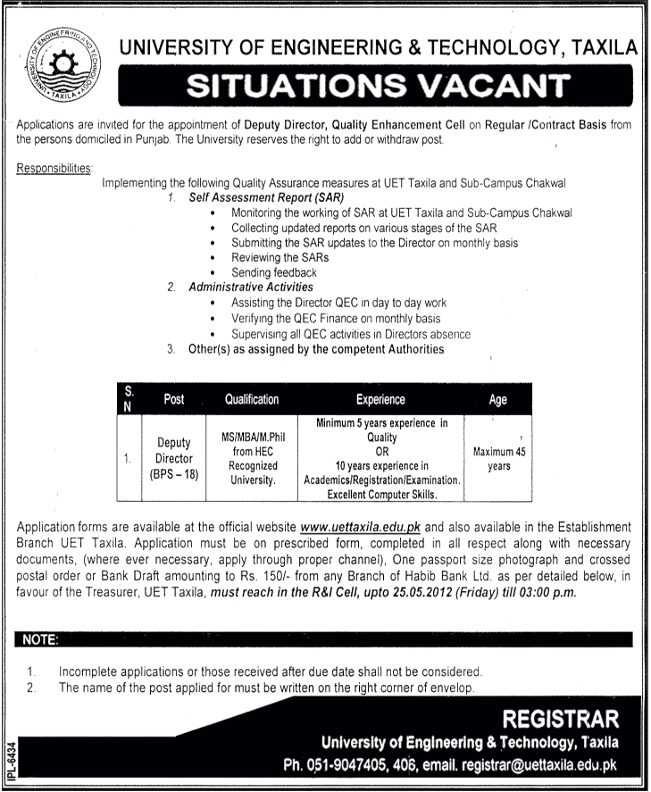 Administrative Job at University of Engineering and Technology (UET)