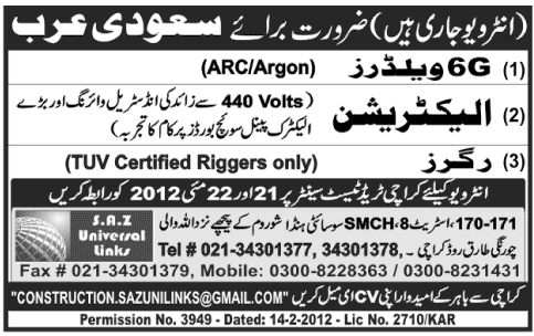 Electricians Required for Saudi Arabia