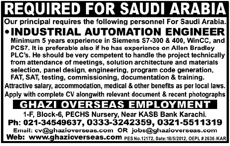 Ghazi Overseas Required Engineer for Saudi Arabia